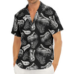 Black And White T-Rex Dinosaur Print Men's Deep V-Neck Shirt