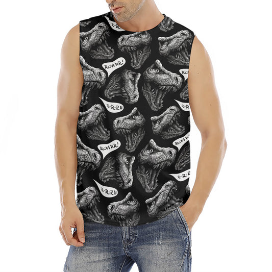 Black And White T-Rex Dinosaur Print Men's Fitness Tank Top