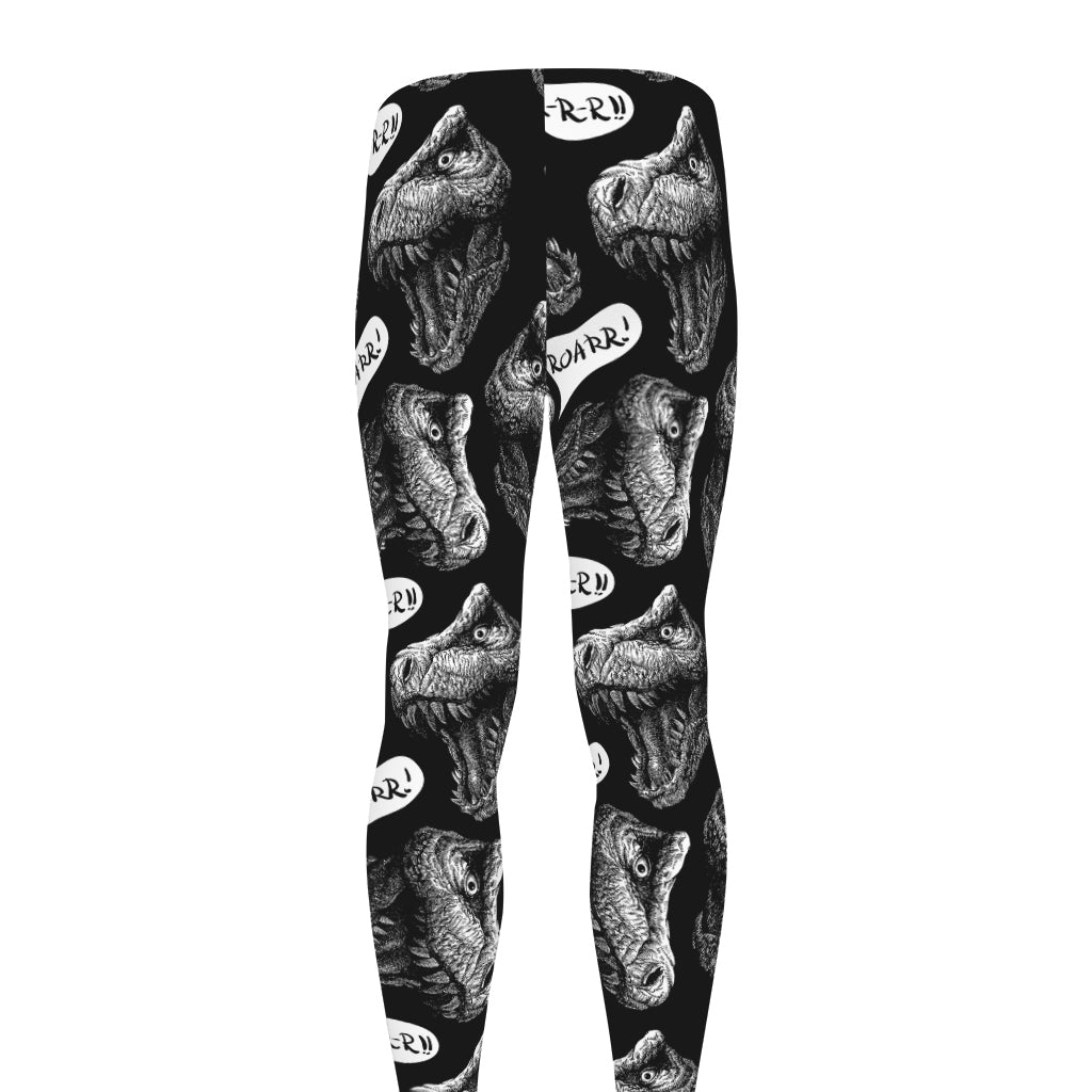 Black And White T-Rex Dinosaur Print Men's leggings