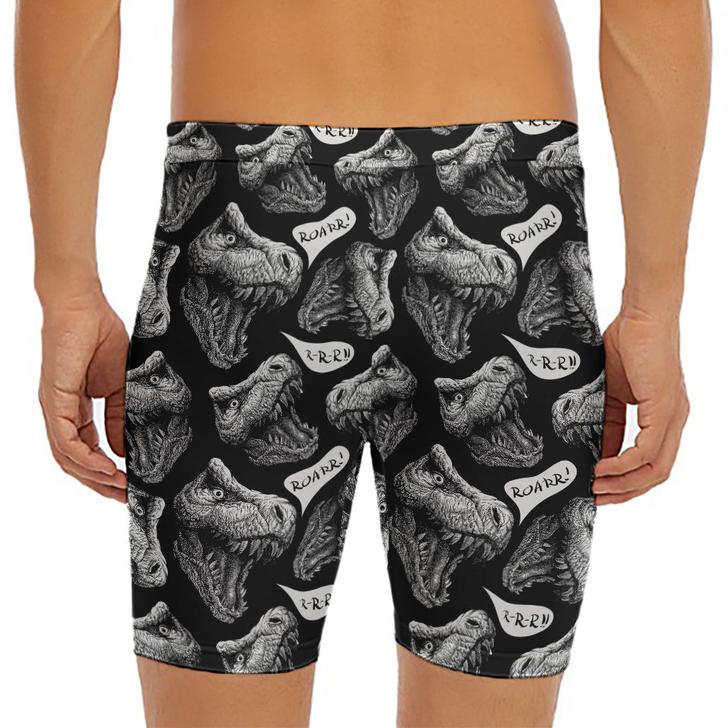 Black And White T-Rex Dinosaur Print Men's Long Boxer Briefs