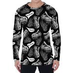Black And White T-Rex Dinosaur Print Men's Long Sleeve T-Shirt