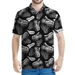 Black And White T-Rex Dinosaur Print Men's Polo Shirt