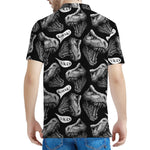 Black And White T-Rex Dinosaur Print Men's Polo Shirt