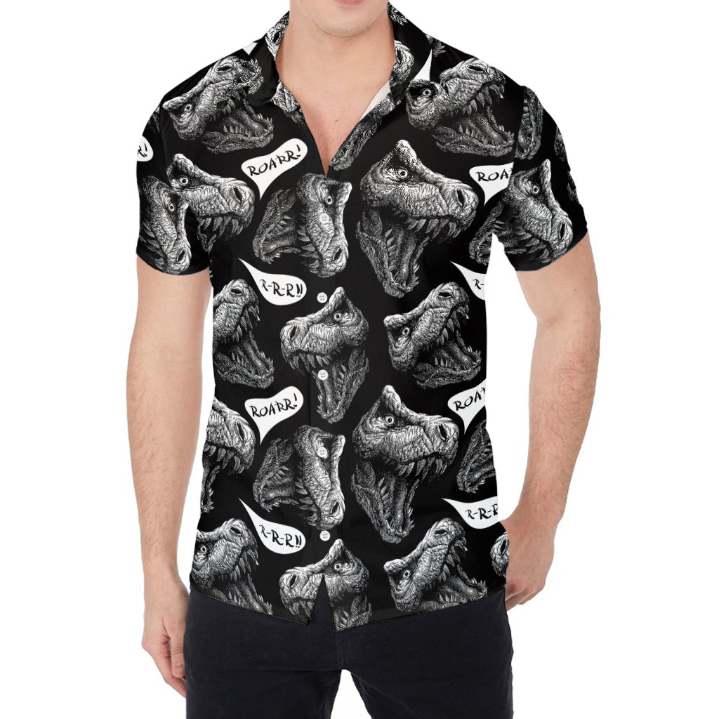 Black And White T-Rex Dinosaur Print Men's Shirt