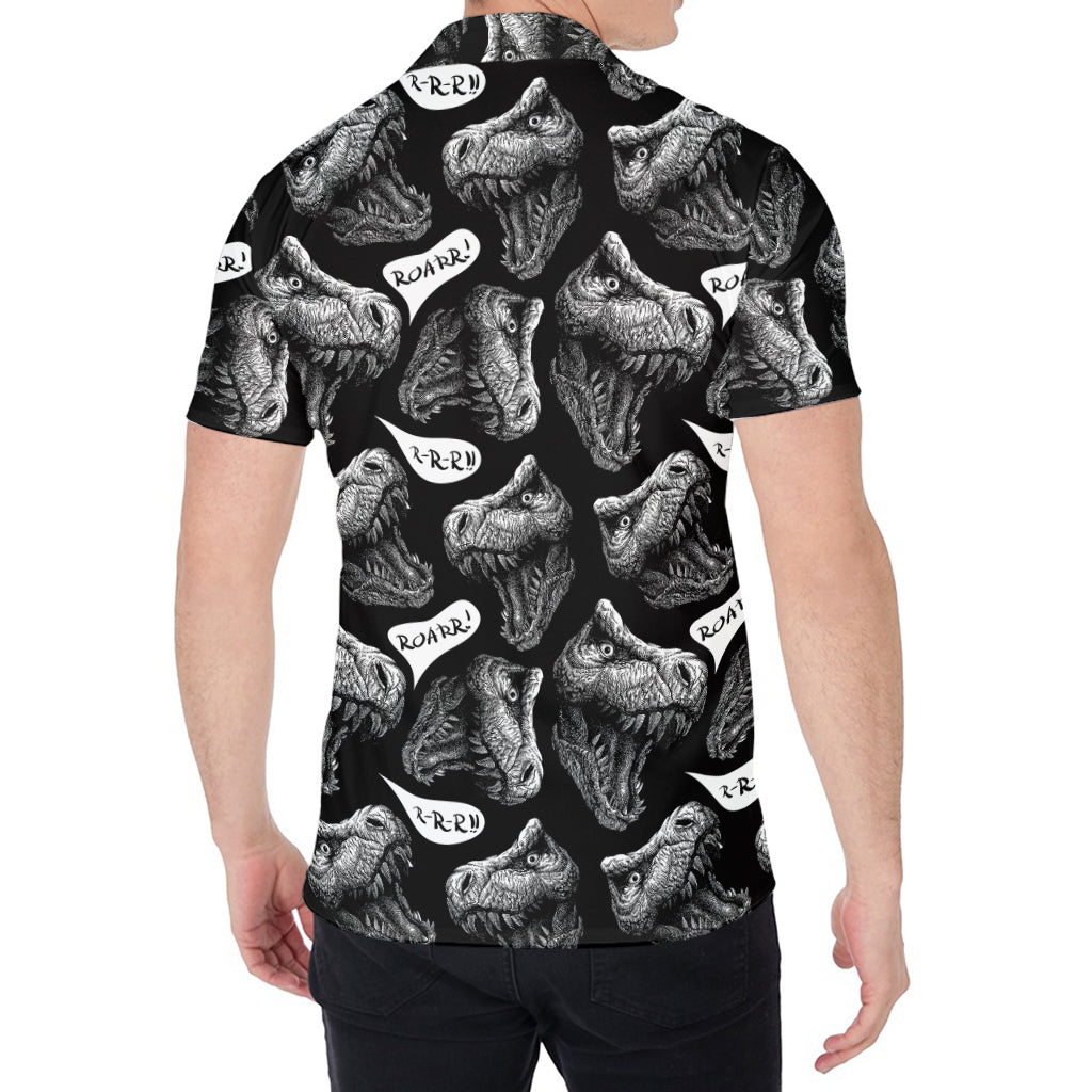 Black And White T-Rex Dinosaur Print Men's Shirt