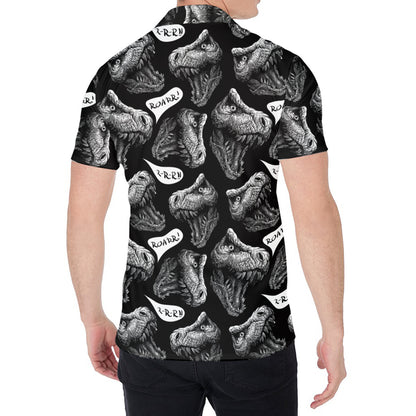 Black And White T-Rex Dinosaur Print Men's Shirt