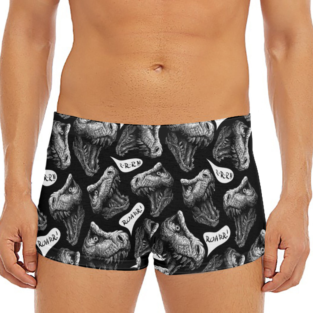 Black And White T-Rex Dinosaur Print Men's Short Boxer Briefs
