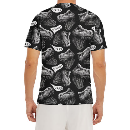 Black And White T-Rex Dinosaur Print Men's Short Sleeve Rash Guard