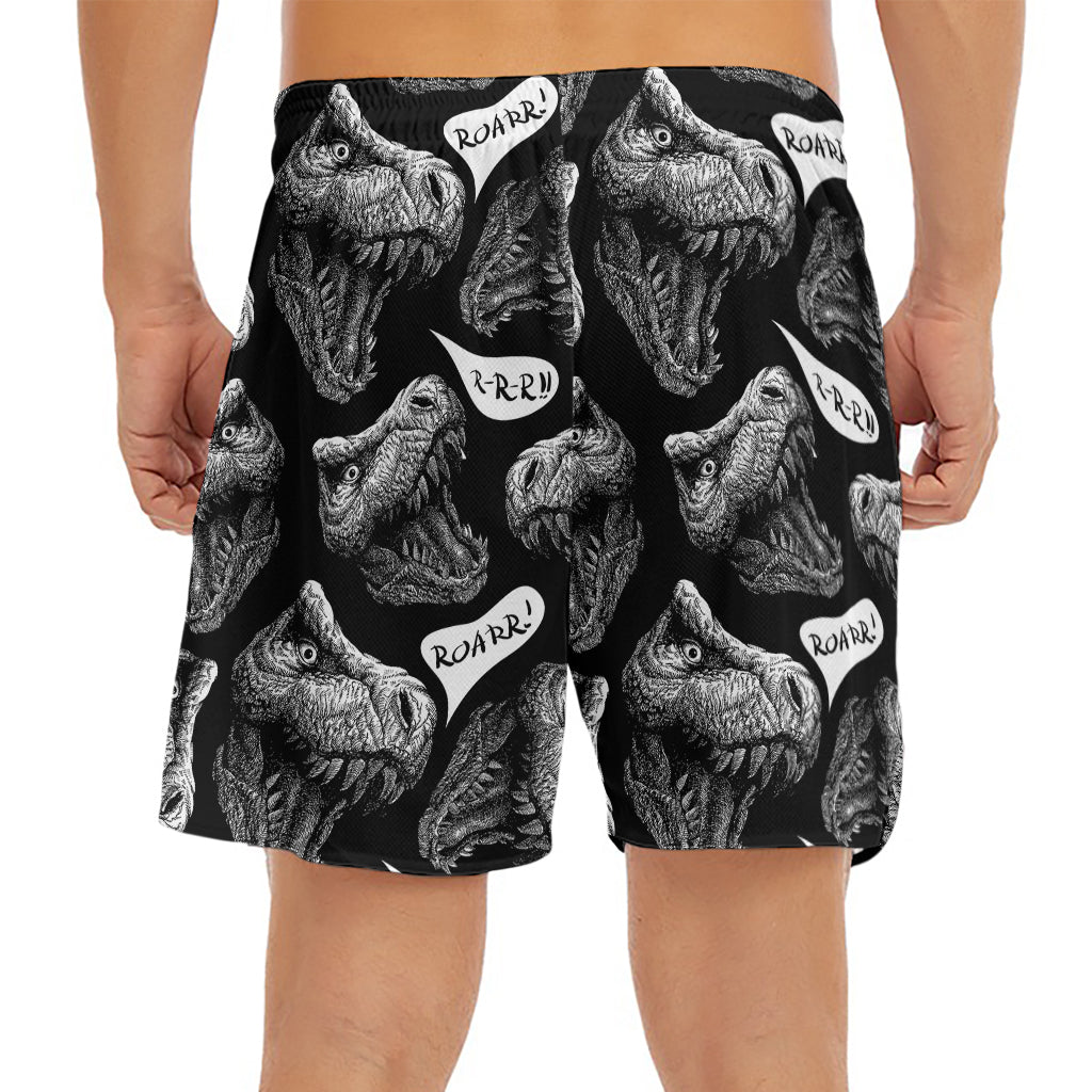 Black And White T-Rex Dinosaur Print Men's Split Running Shorts