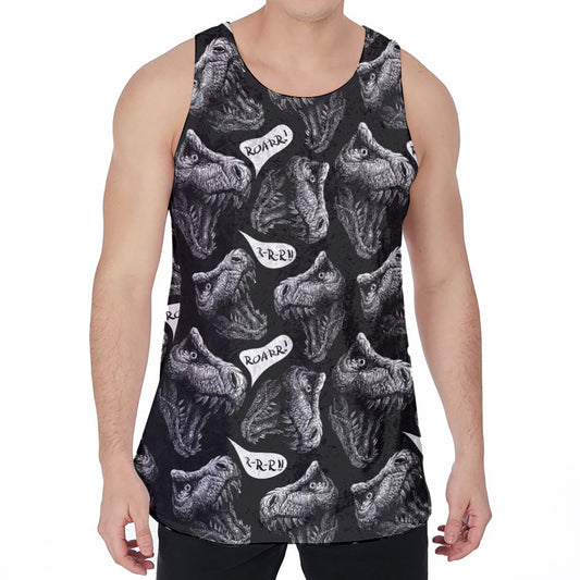 Black And White T-Rex Dinosaur Print Men's Velvet Tank Top