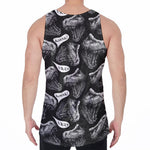 Black And White T-Rex Dinosaur Print Men's Velvet Tank Top