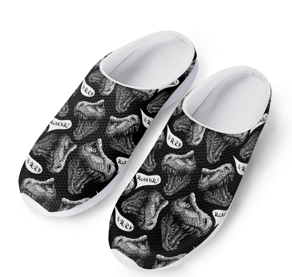 Black And White T-Rex Dinosaur Print Mesh Casual Shoes