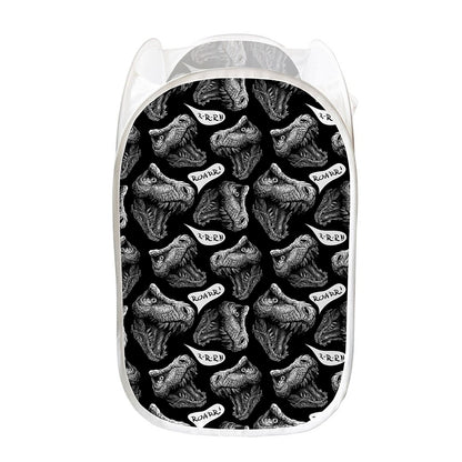 Black And White T-Rex Dinosaur Print Mesh Laundry Hamper