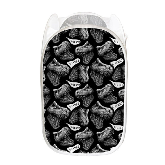 Black And White T-Rex Dinosaur Print Mesh Laundry Hamper