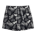 Black And White T-Rex Dinosaur Print Mesh Shorts