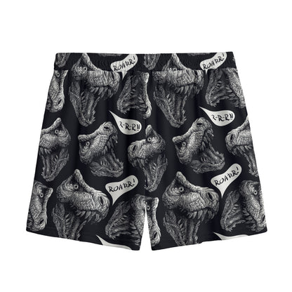 Black And White T-Rex Dinosaur Print Mesh Shorts