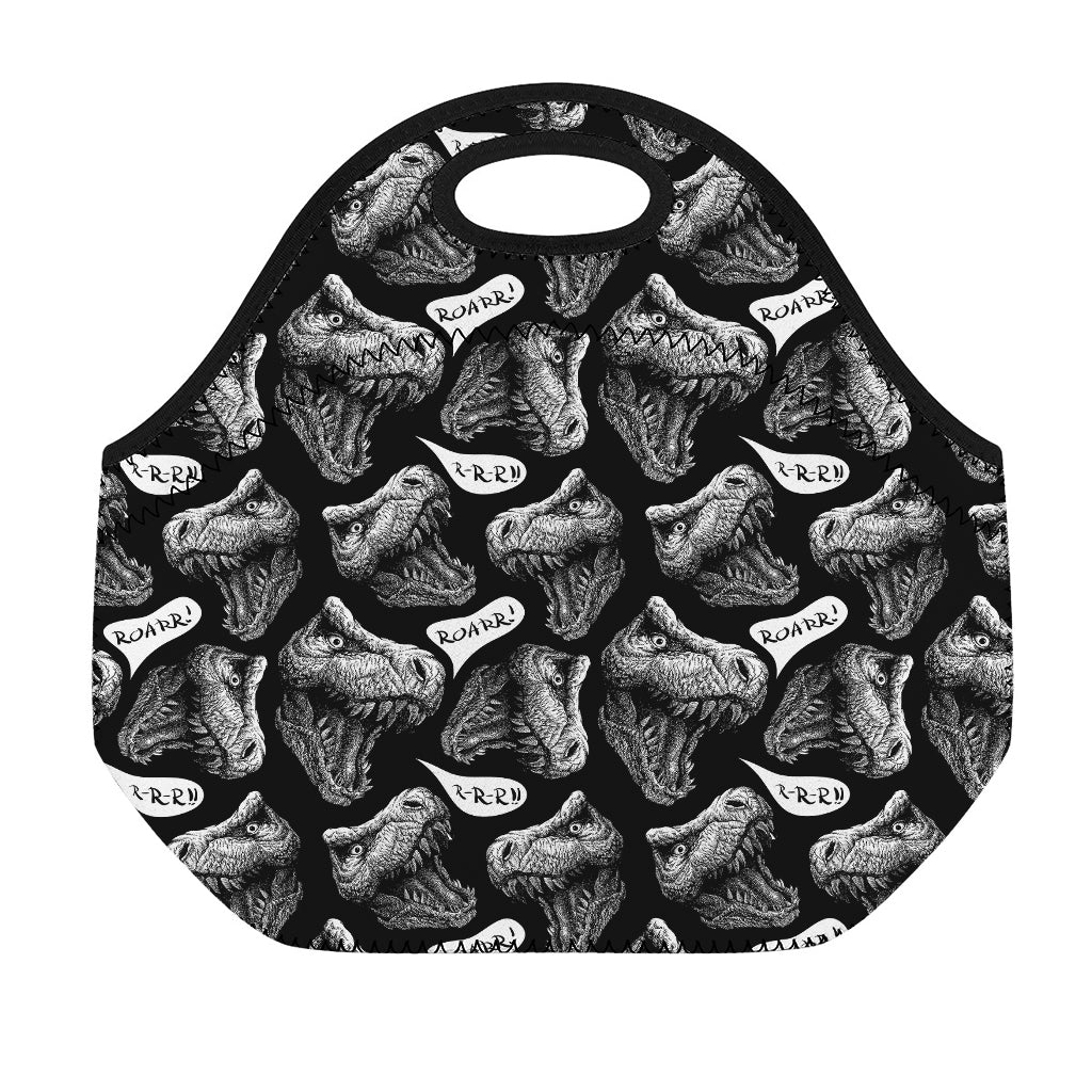 Black And White T-Rex Dinosaur Print Neoprene Lunch Bag