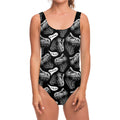 Black And White T-Rex Dinosaur Print One Piece Swimsuit