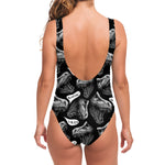 Black And White T-Rex Dinosaur Print One Piece Swimsuit