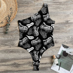 Black And White T-Rex Dinosaur Print One Shoulder Bodysuit