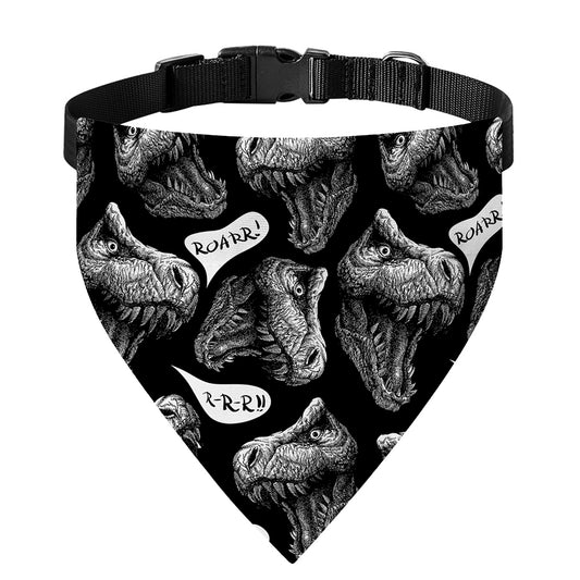 Black And White T-Rex Dinosaur Print Over The Collar Dog Bandana