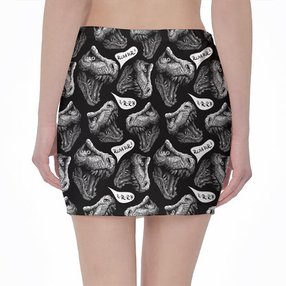 Black And White T-Rex Dinosaur Print Pencil Mini Skirt