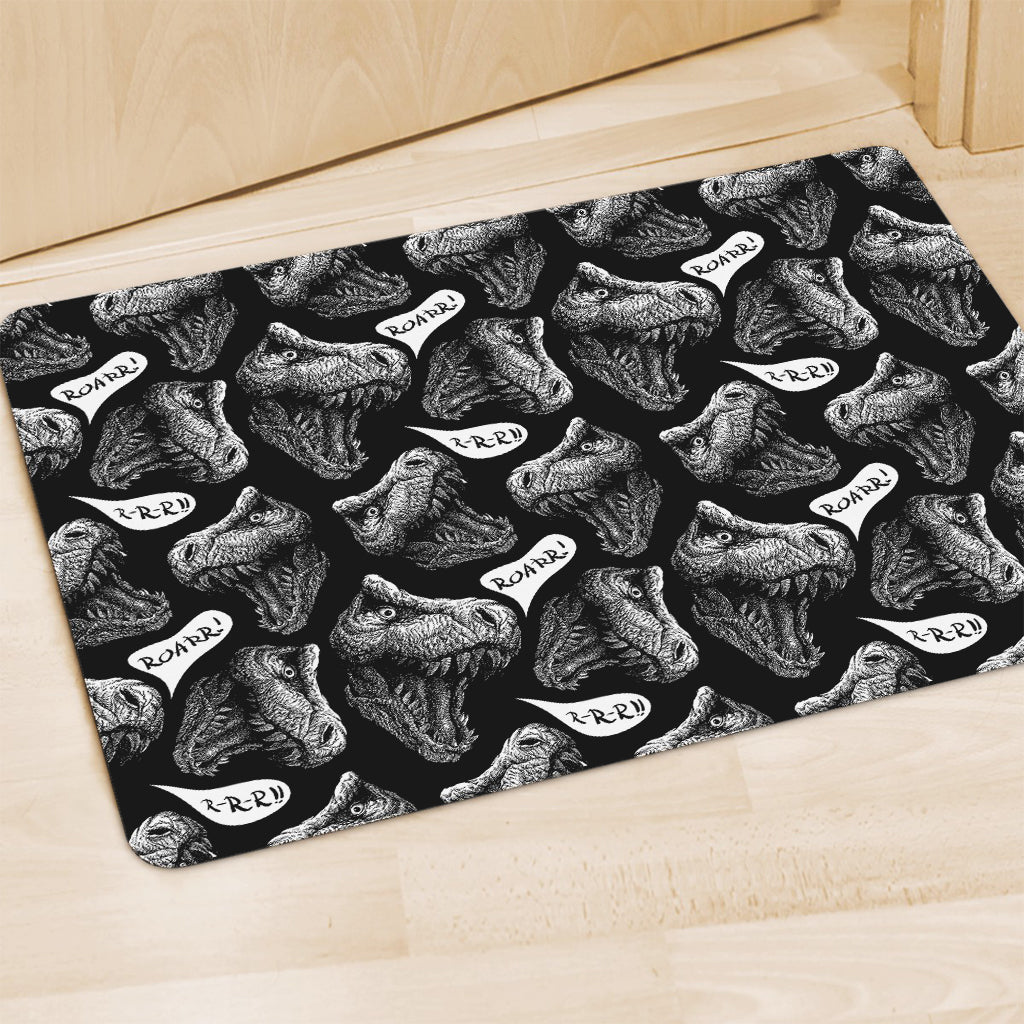 Black And White T-Rex Dinosaur Print Polyester Doormat
