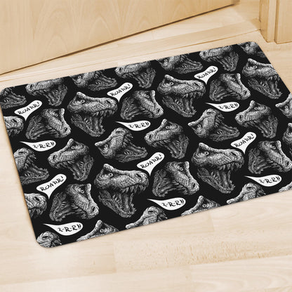 Black And White T-Rex Dinosaur Print Polyester Doormat