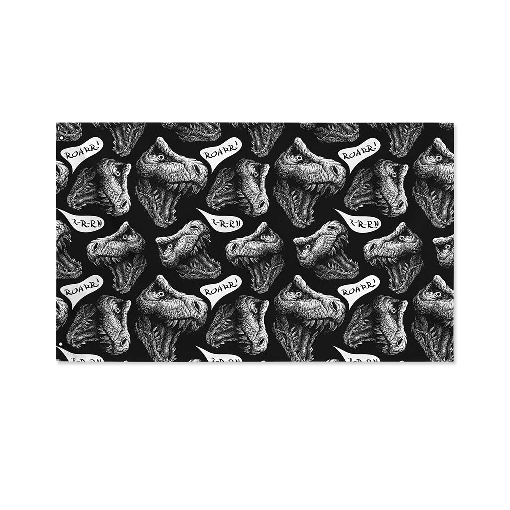 Black And White T-Rex Dinosaur Print Polyester Flag