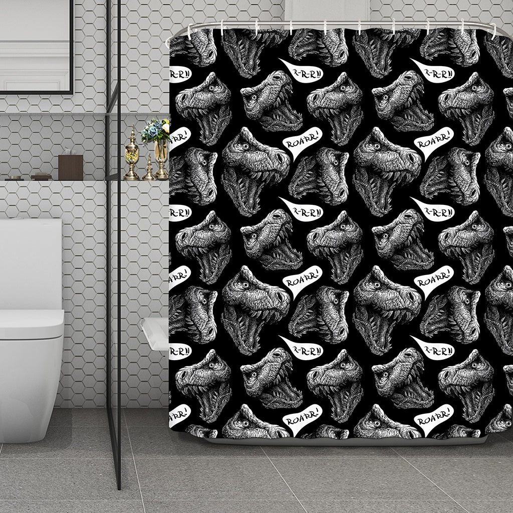 Black And White T-Rex Dinosaur Print Polyester Shower Curtain