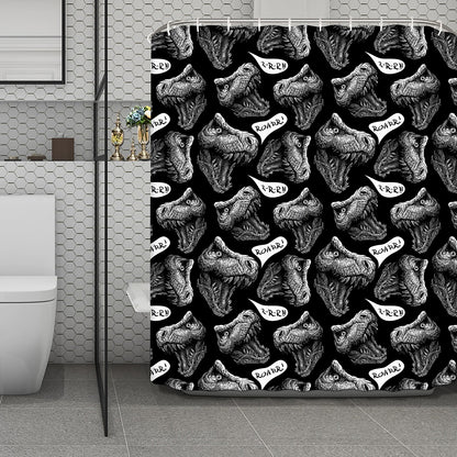 Black And White T-Rex Dinosaur Print Polyester Shower Curtain