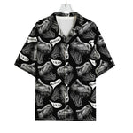 Black And White T-Rex Dinosaur Print Rayon Hawaiian Shirt