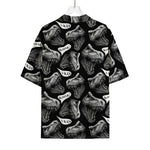 Black And White T-Rex Dinosaur Print Rayon Hawaiian Shirt