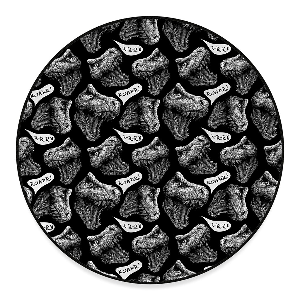 Black And White T-Rex Dinosaur Print Round Floor Mat