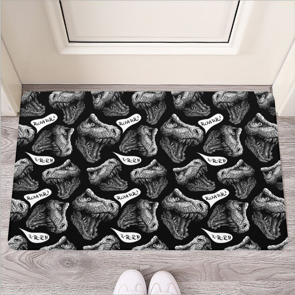 Black And White T-Rex Dinosaur Print Rubber Doormat