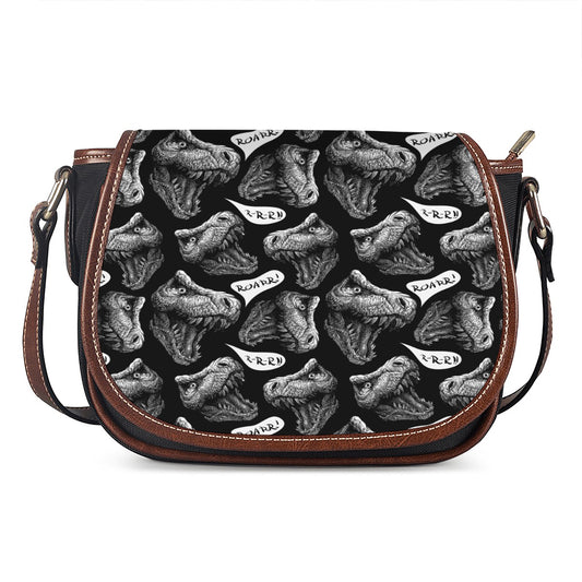 Black And White T-Rex Dinosaur Print Saddle Bag