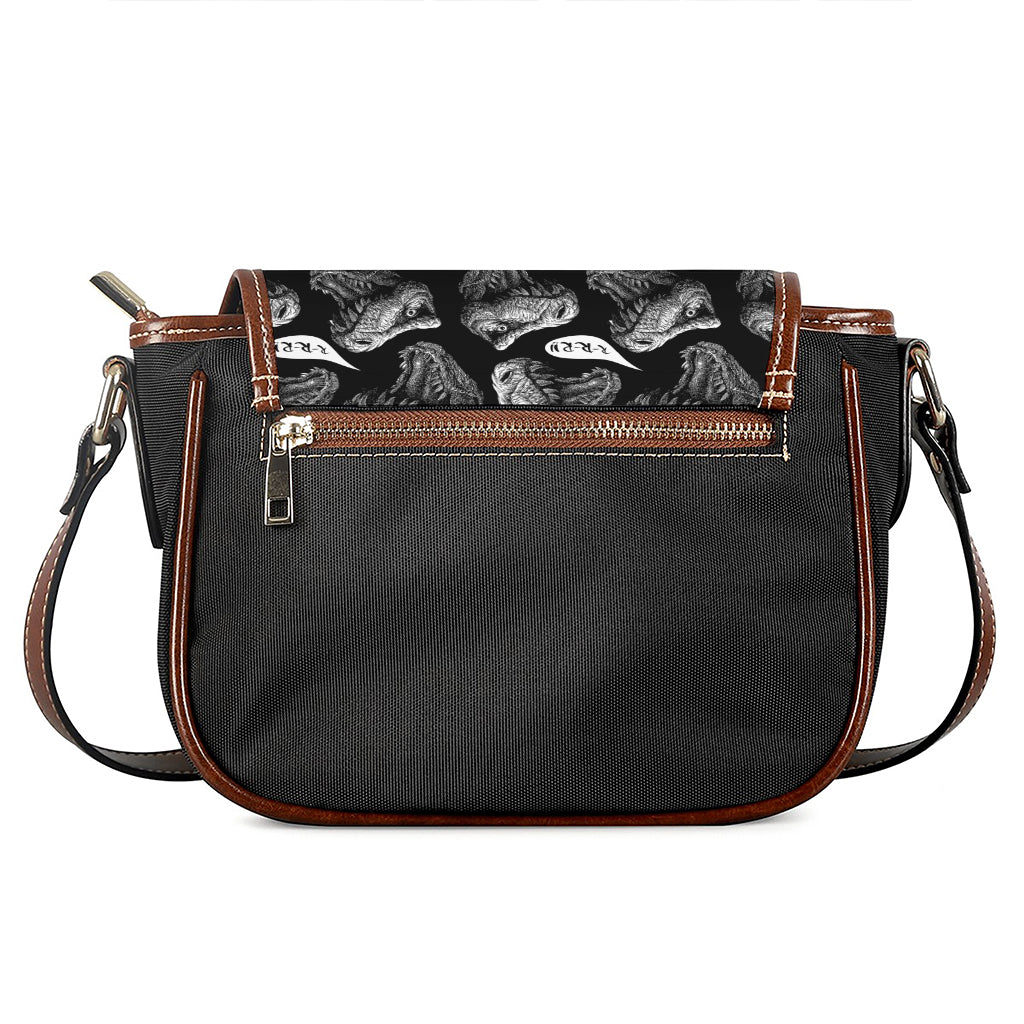 Black And White T-Rex Dinosaur Print Saddle Bag