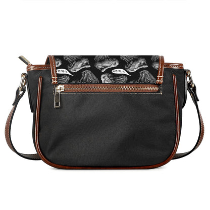 Black And White T-Rex Dinosaur Print Saddle Bag