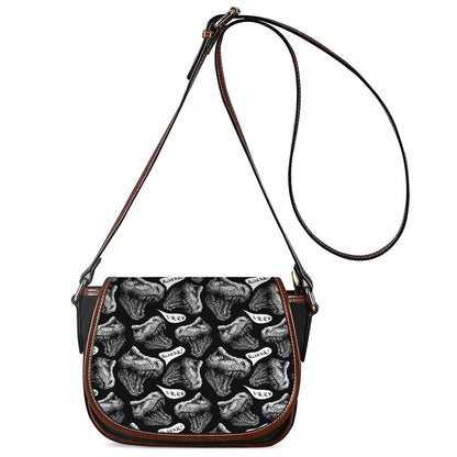 Black And White T-Rex Dinosaur Print Saddle Bag