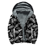 Black And White T-Rex Dinosaur Print Sherpa Lined Zip Up Hoodie