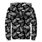 Black And White T-Rex Dinosaur Print Sherpa Lined Zip Up Hoodie
