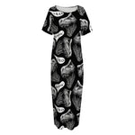 Black And White T-Rex Dinosaur Print Short Sleeve Long Nightdress