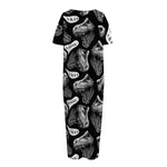 Black And White T-Rex Dinosaur Print Short Sleeve Long Nightdress