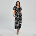 Black And White T-Rex Dinosaur Print Short Sleeve Maxi Dress