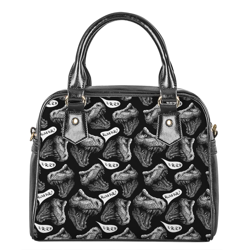 Black And White T-Rex Dinosaur Print Shoulder Handbag