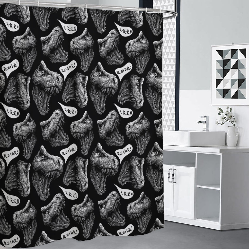 Black And White T-Rex Dinosaur Print Shower Curtain