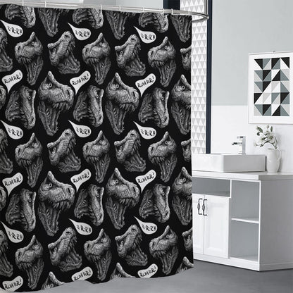 Black And White T-Rex Dinosaur Print Shower Curtain