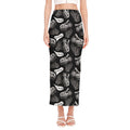 Black And White T-Rex Dinosaur Print Side Slit Maxi Skirt