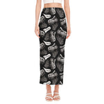 Black And White T-Rex Dinosaur Print Side Slit Maxi Skirt