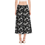 Black And White T-Rex Dinosaur Print Side Slit Midi Skirt